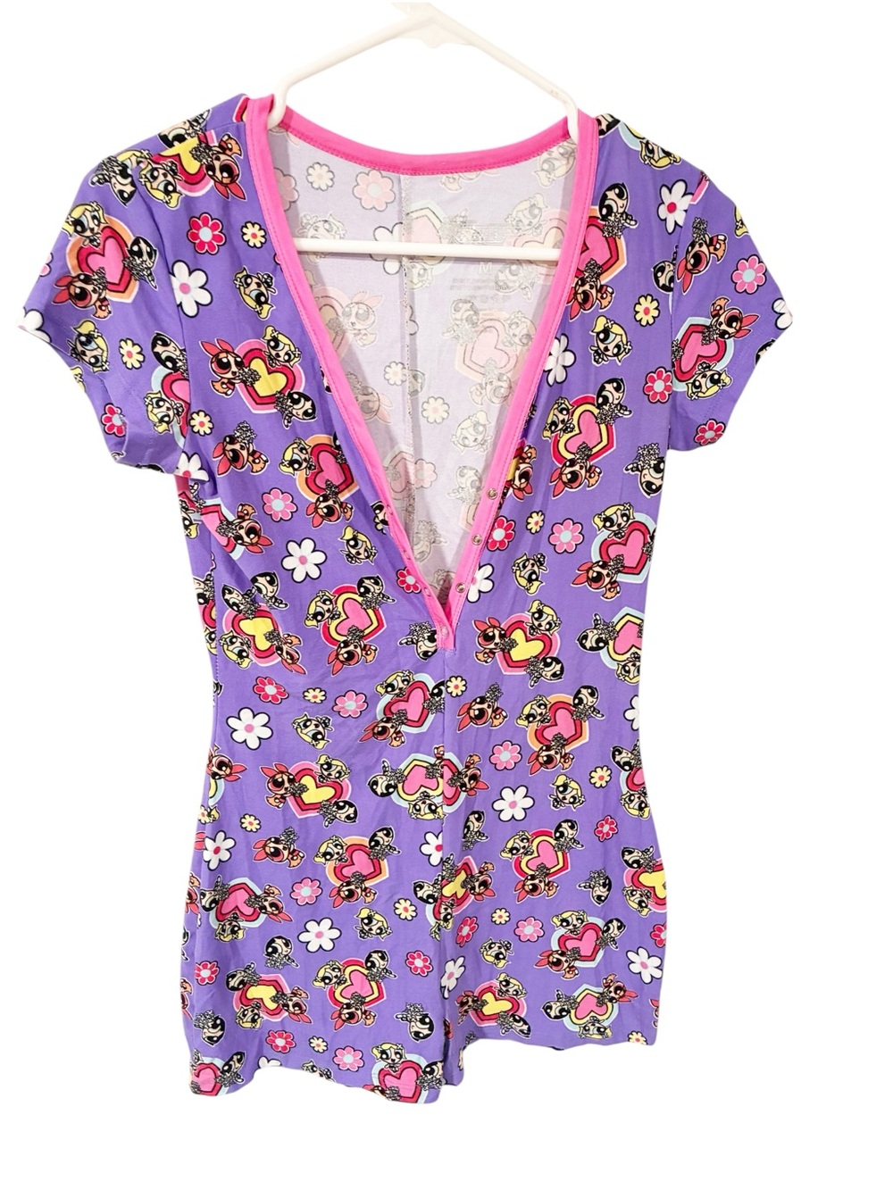 Powerpuff Girls Purple One Piece Snap Button Romper Pajama Size Medium